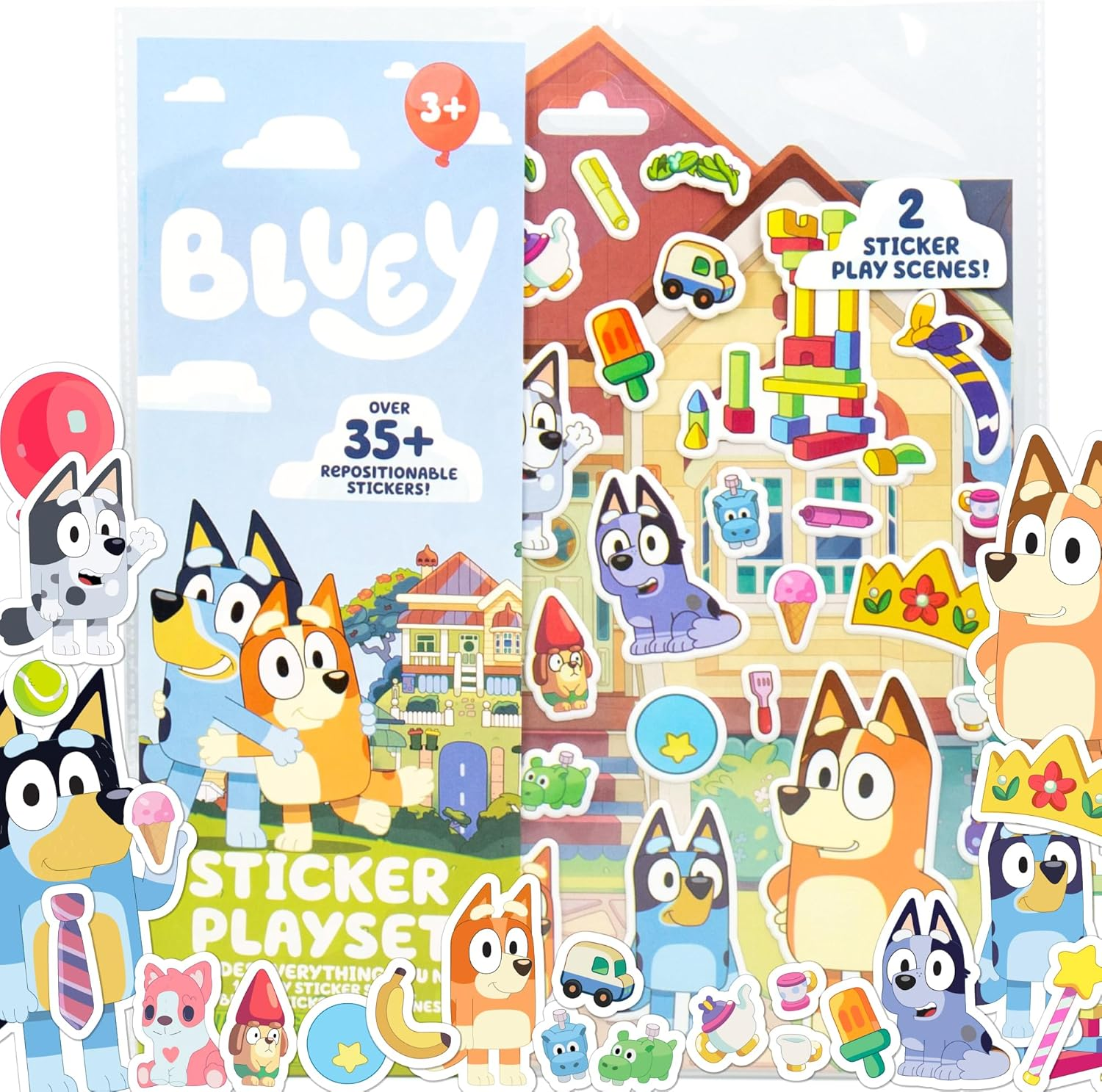 Bluey Sticker Playset - Reusable Interactive Puffy Stickers for Kids, Perfect Birthday Party Gift, Road Trip Toy, Improves Dexterity, Great for Ages 3-6