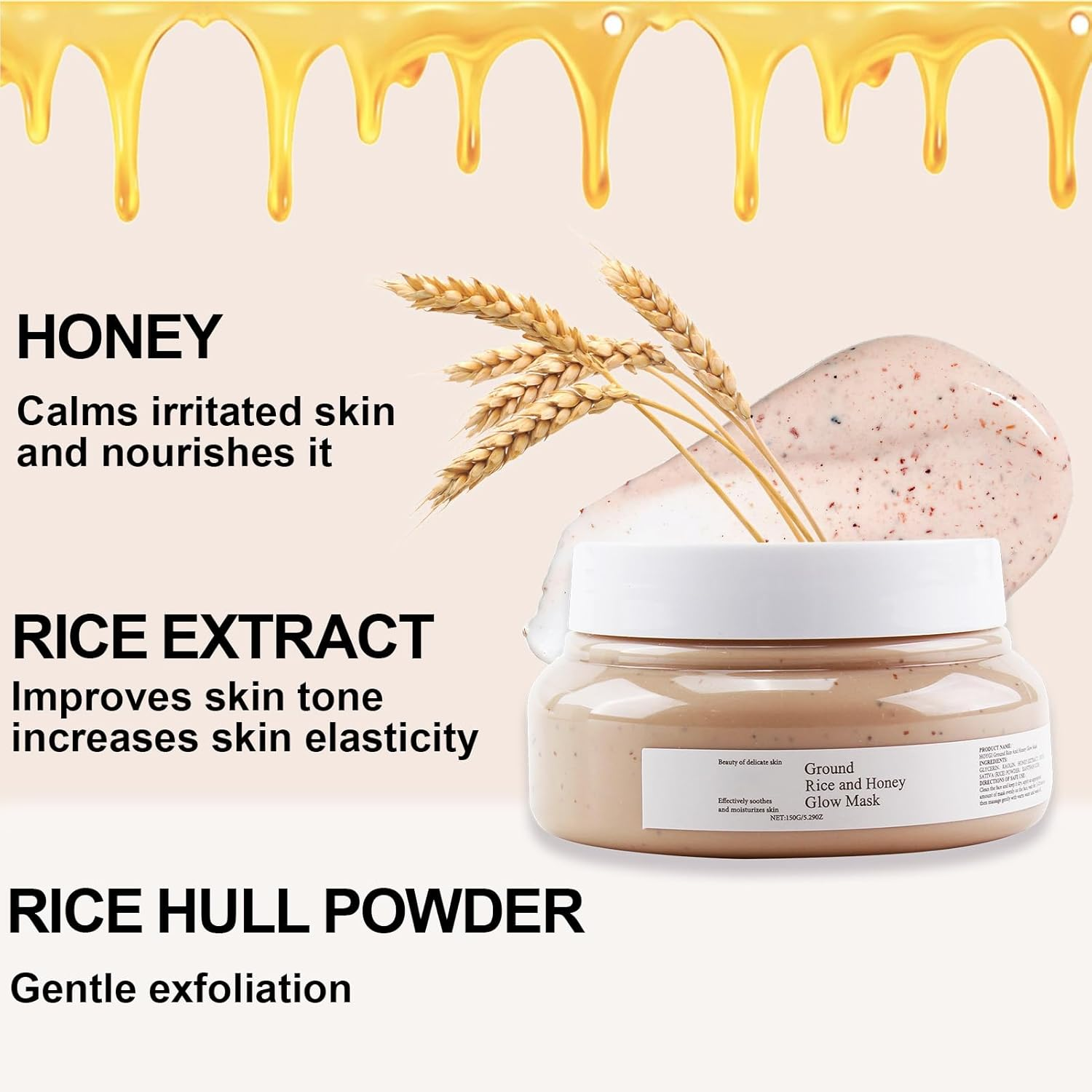 Ground Rice and Honey Glow Mask Exfoliating Mask,Moisturizing, Smooth Skin, Improve Facial Radiance, Pore Care Rice Masks for All Skin Types image number 5