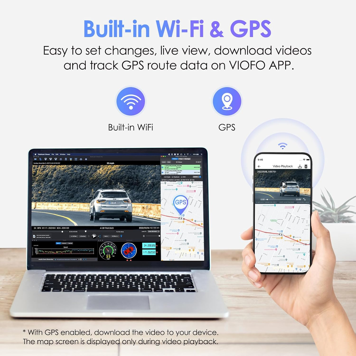 VIOFO Dual Dash Cam, 2K 1440P 60Fps+1080P 30Fps Front and Rear Dash Camera with Wi-Fi GPS, Parking Mode, Emergency Recording, Super Capacitor, Motion Detection (A129 plus Duo)
