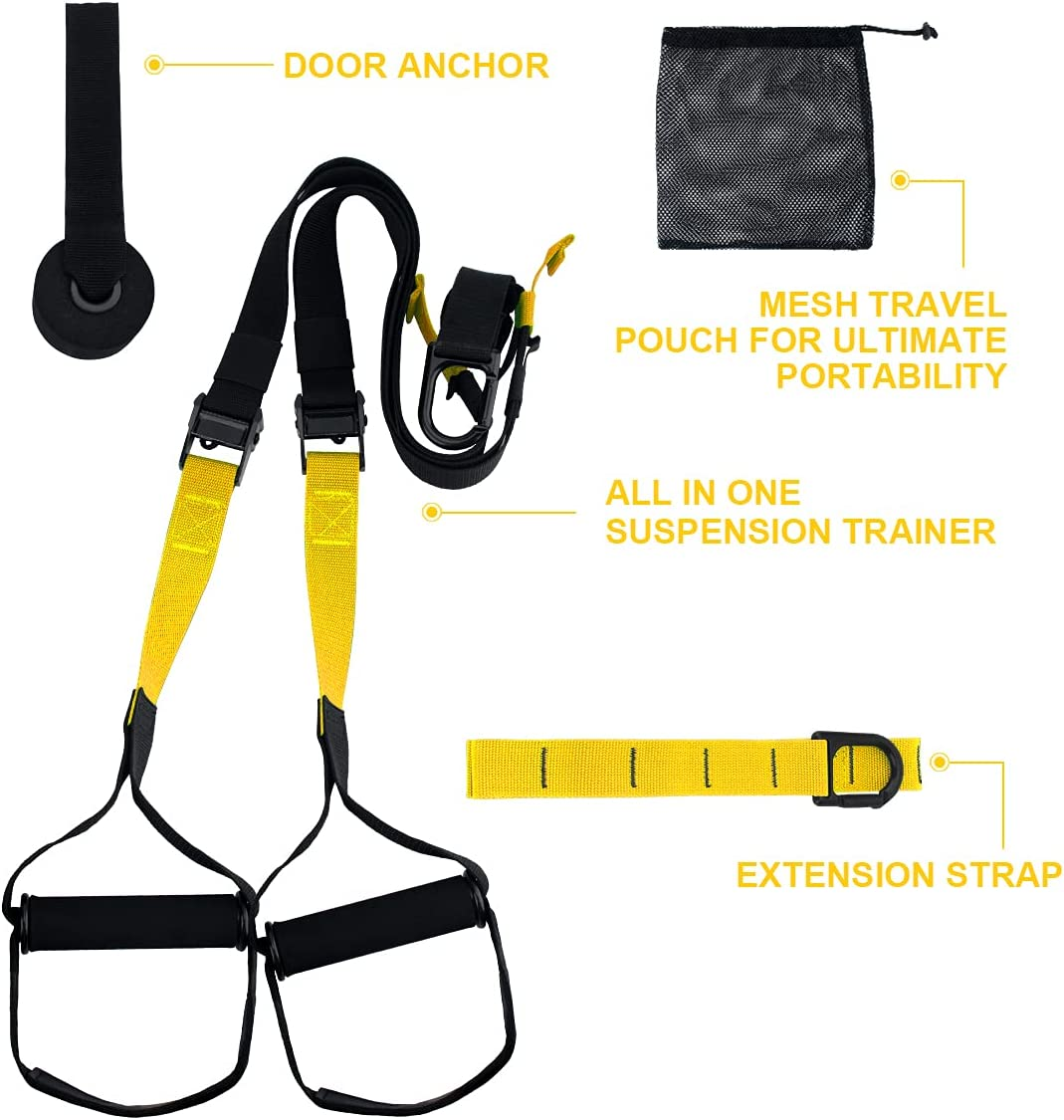 Suspension Trainer Kit,Bamb00 Sling Training with Door Anchor,Adjustable Multifunctional Fitness Band Set for Home Gym and Outdoor Professional Full-Body Workouts(1,Black Yellow) image number 3