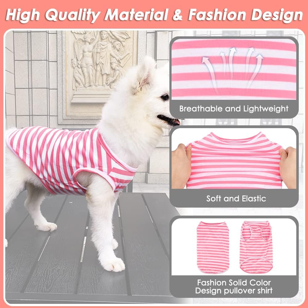 Slowton Dog Shirts Cotton Striped T-Shirts, Breathable Basic Vest Dog Clothes Sweatshirt for Small to Medium Dogs, Fashion & Cute Color for Boys and Girls image number 4