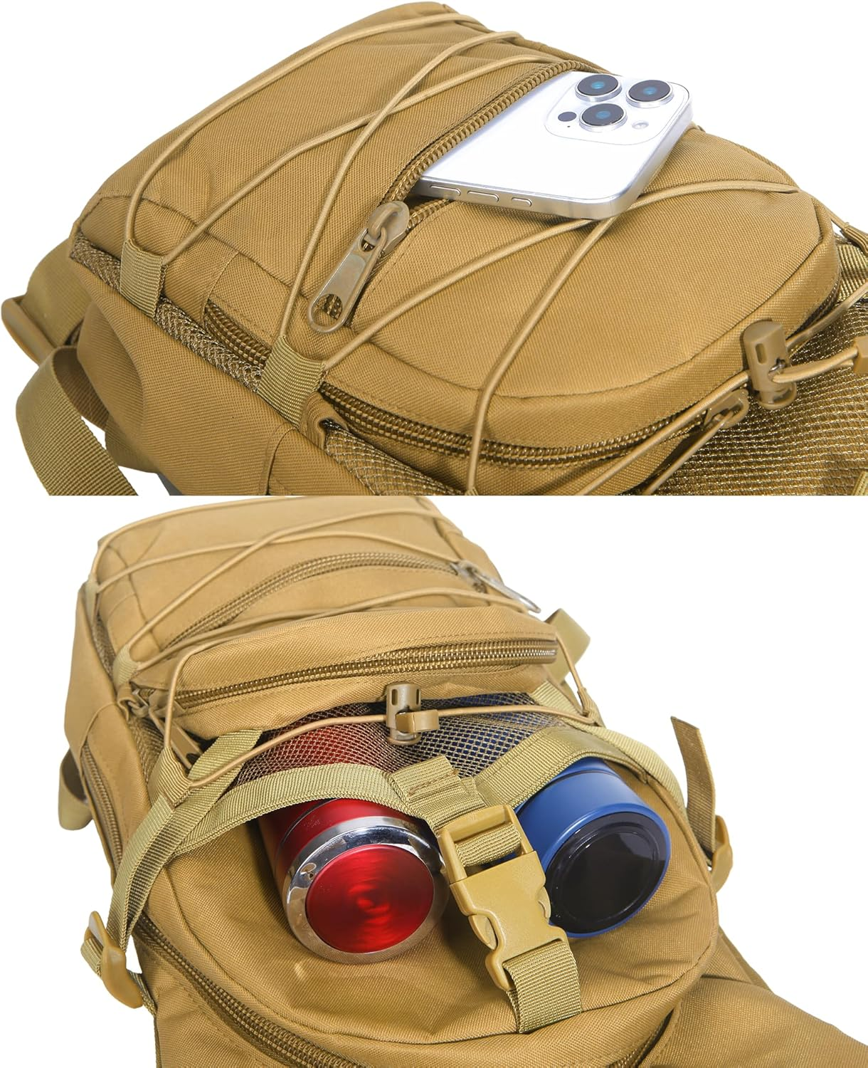 3L Water Backpack for Hiking, Pocket Tactical Hydration Pack, Outdoor Cycling, Lightweight Hydration Backpack, Jogging for Fitness, Durable and Comfortable, Khaki image number 6