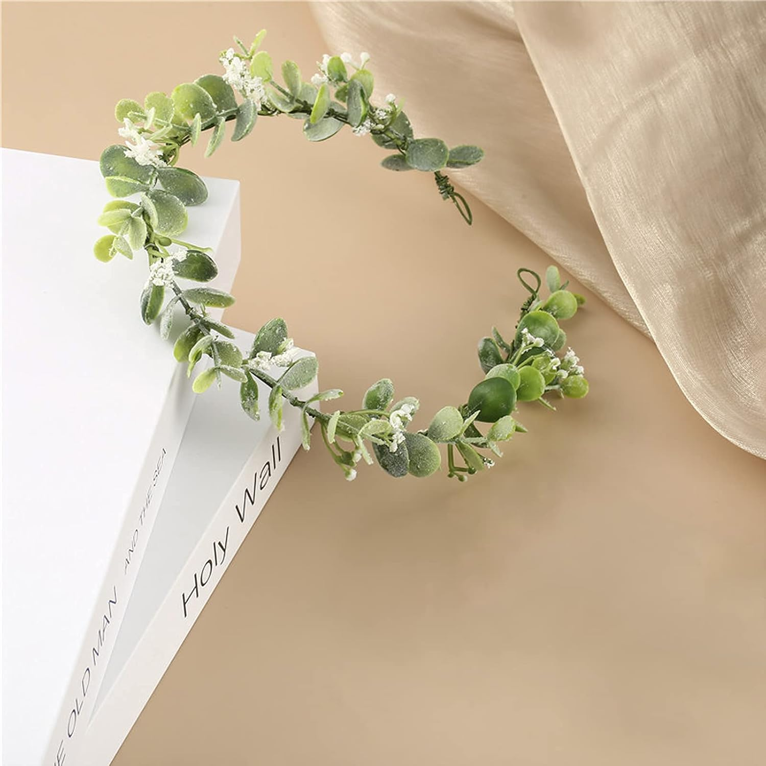 Flower Crown with Green Leaves, Adjustable Flower Headband for Bride, Flower Girl, Baby Girl, Maternity Photo