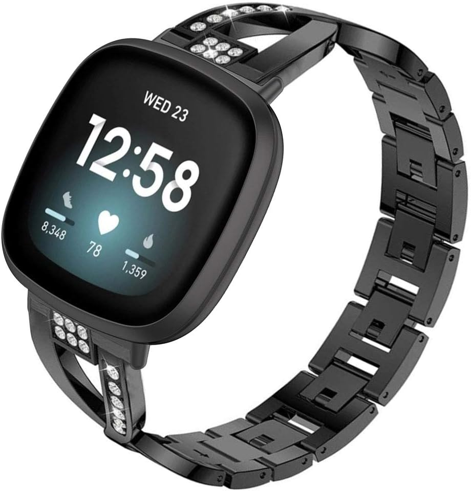 Bling Band Compatible for Fitbit Versa 4 / Versa 3/ Fitbit Sense 2/ Sense Band, Women Metal Replacement Bracelet Jewelry Strap Wristband for Fitbit Versa 4/Versa 3 /Sense 2/Sense Smartwatch