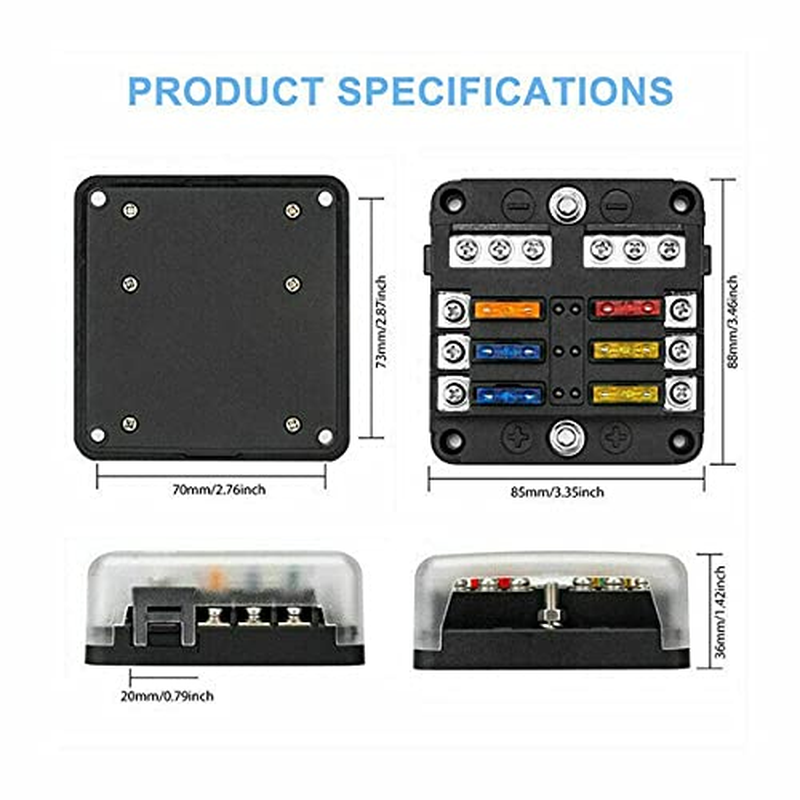 6-Way Waterproof Fuse Block,With LED Indicator 12 Circuits with Negative Marine Fuse Box for Dc 12/24V Car Boat RV Truck