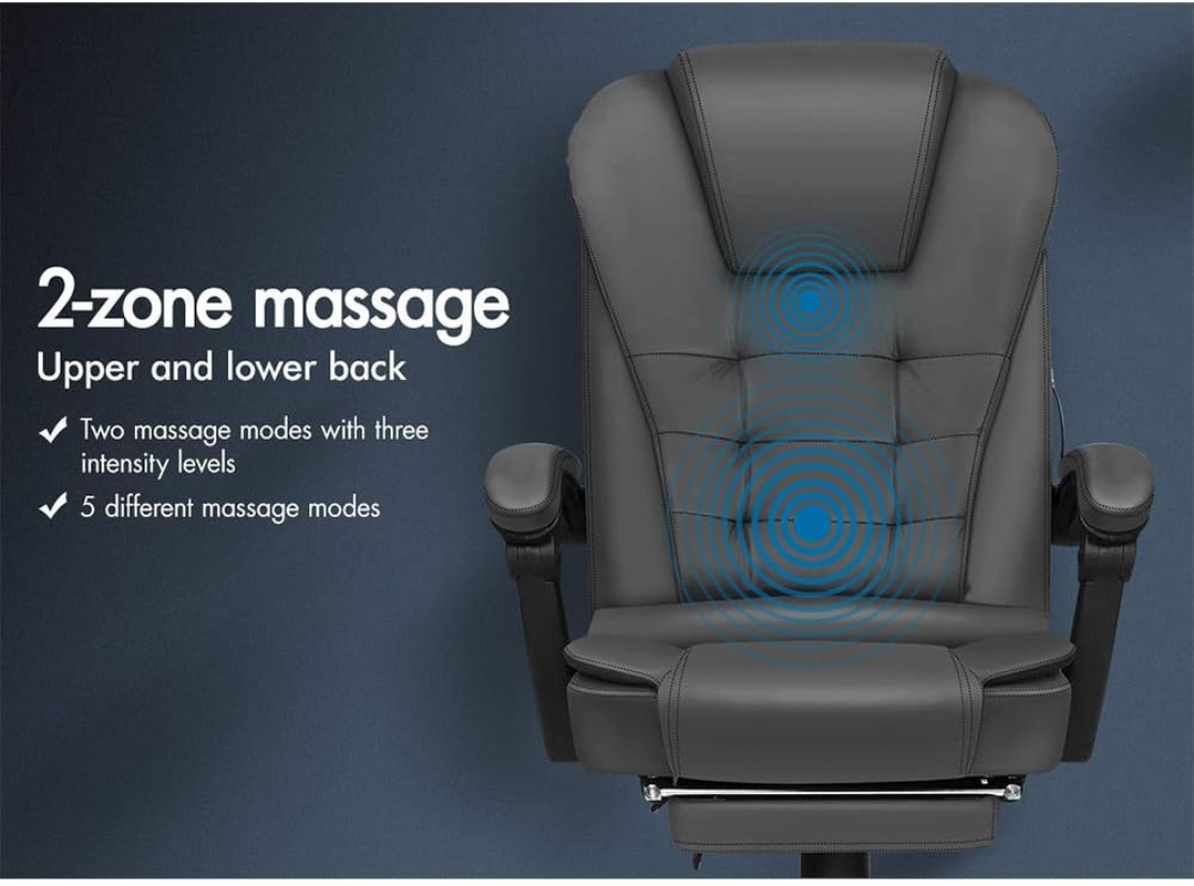 ALFORDSON Ergonomic Office Chair with Massage, Footrest and 150&deg; Recline, PU Leather Executive Managerial Chair with SGS Listed Gas-Lift, Swivel Gaming Chair for Computer Task Desk, Max 180Kg (Grey) image number 4