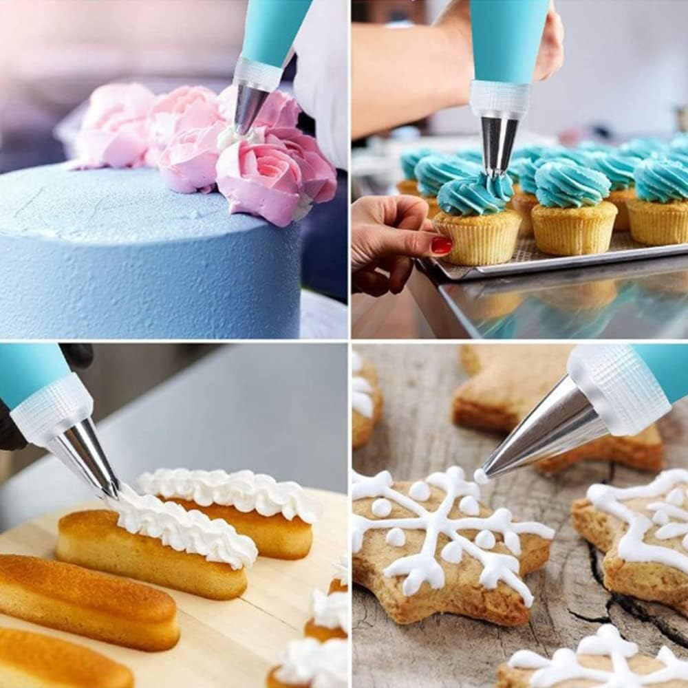 18 Inch Reusable Icing Bags 3-Pack Silicone Piping Bags, Large Pastry Bags Cake Decorating Icing Piping Bags, Baking Dessert Piping Bag with 3 Icing Couplers for Standard Tips, Blue image number 6