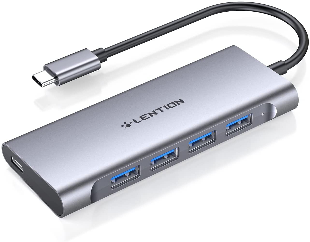 LENTION USB C Hub with 4 USB 3.0 & Type C Charging Compatible with Iphone 17 Series, 2025-2016 Macbook Pro, New Mac Air, Surface, Chromebook, More, Stable Driver Type C Multiport Adapter (C31, Silver)