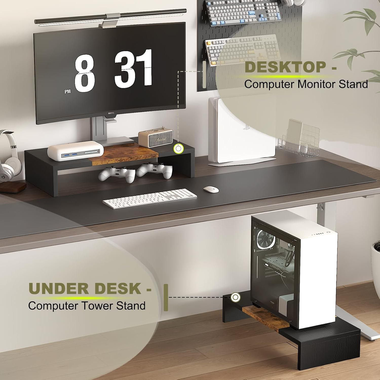 TEAMIX 20 Inch Monitor Riser, Wood Monitor Stand for Desk, Sturdy Tv/Screen/Pc/Printer/Laptop Riser,Computer Shelf with Storage TV Holder for Home Office - Black image number 4