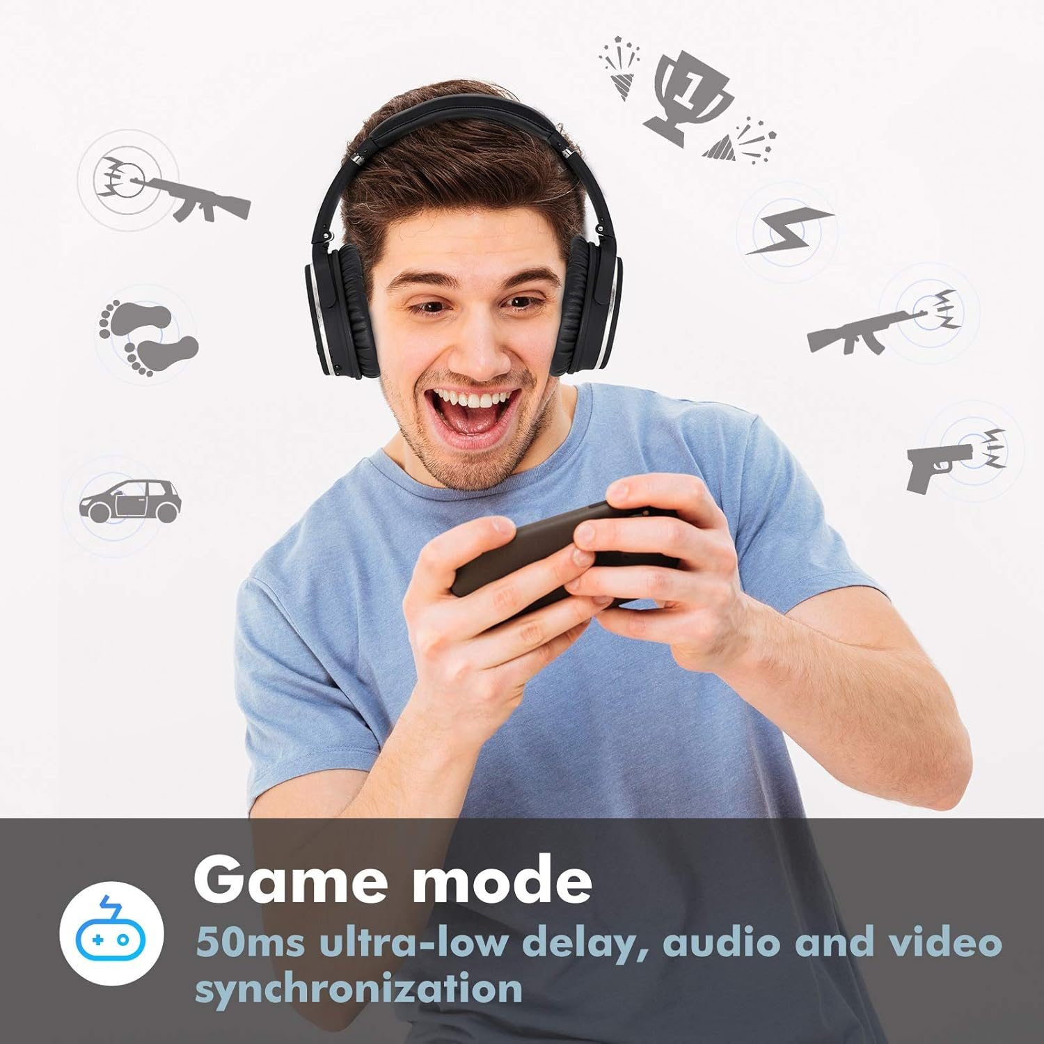 Srhythm NC25 Hybrid Noise Cancelling Headphones over Ear, Wireless Bluetooth 5.3, 50H Playtime, Transparency Mode image number 2