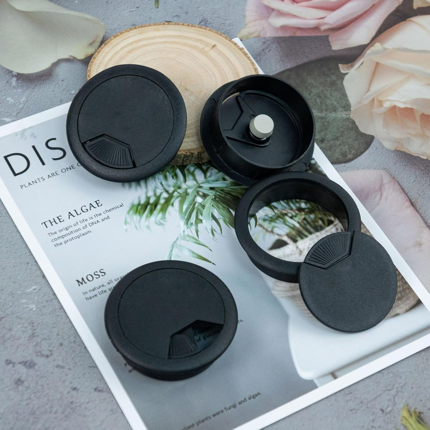 8 Pcs 2 Inch 50 Mm Plastic Desk Cord Cable Hole Wire Organizer Black Desk Grommet Adjustable Cord Cover (Black)