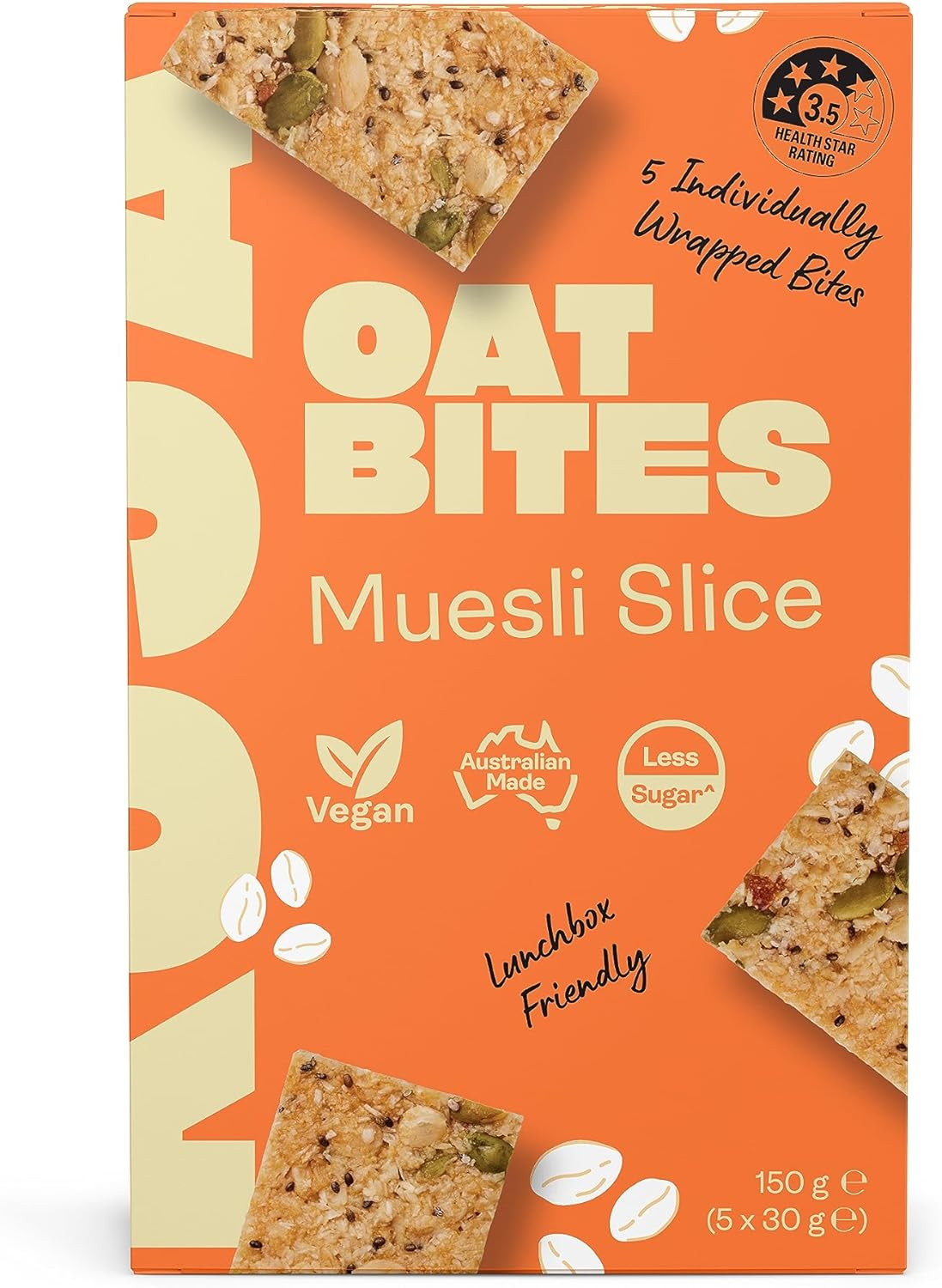 KOJA Health Oat Bites Multipack 5X30G Muesli Slice - 3.5 Health Star, All Natural, Less Sugar, Australian Made, Lunchbox Friendly (Pack of 6 5X30G Cartons) image number 2