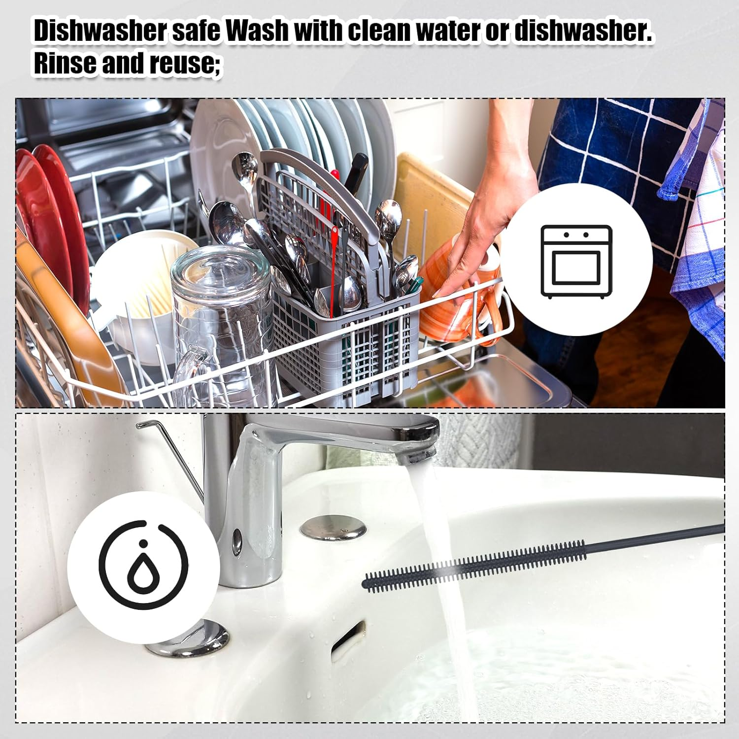 3Pcs Straw Cleaner and Bottle Brush Set, Silicone BPA Free Reusable Bottle Washing Accessories for Cans Tumblers (Grey) image number 6