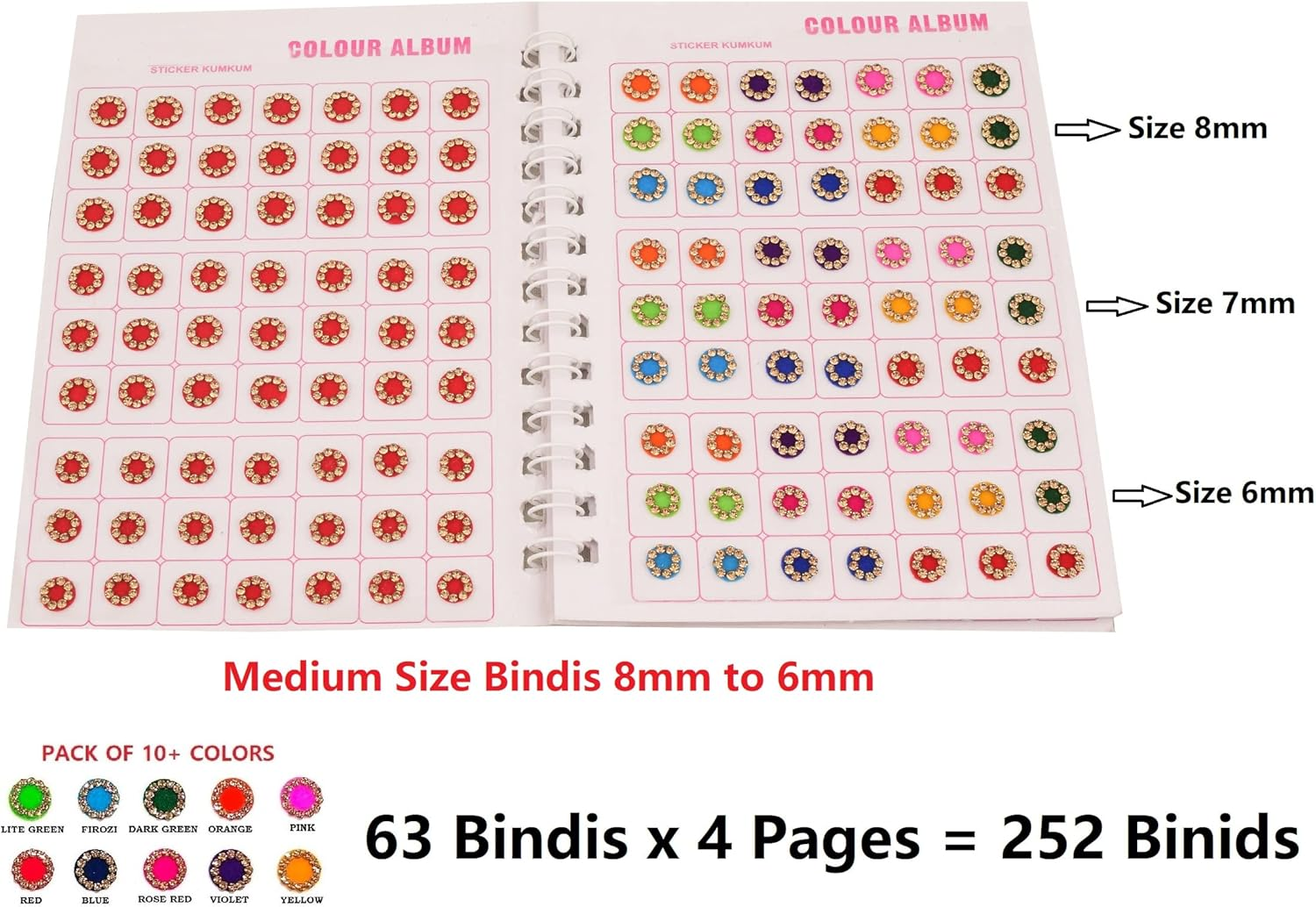 VAMA Girl'S Multicolour Rhinestone Bindi Kumkum Forehead Sticker Bindiya Indian Bindi Booklet (Medium Size 252 Stone Bindis Book) image number 2