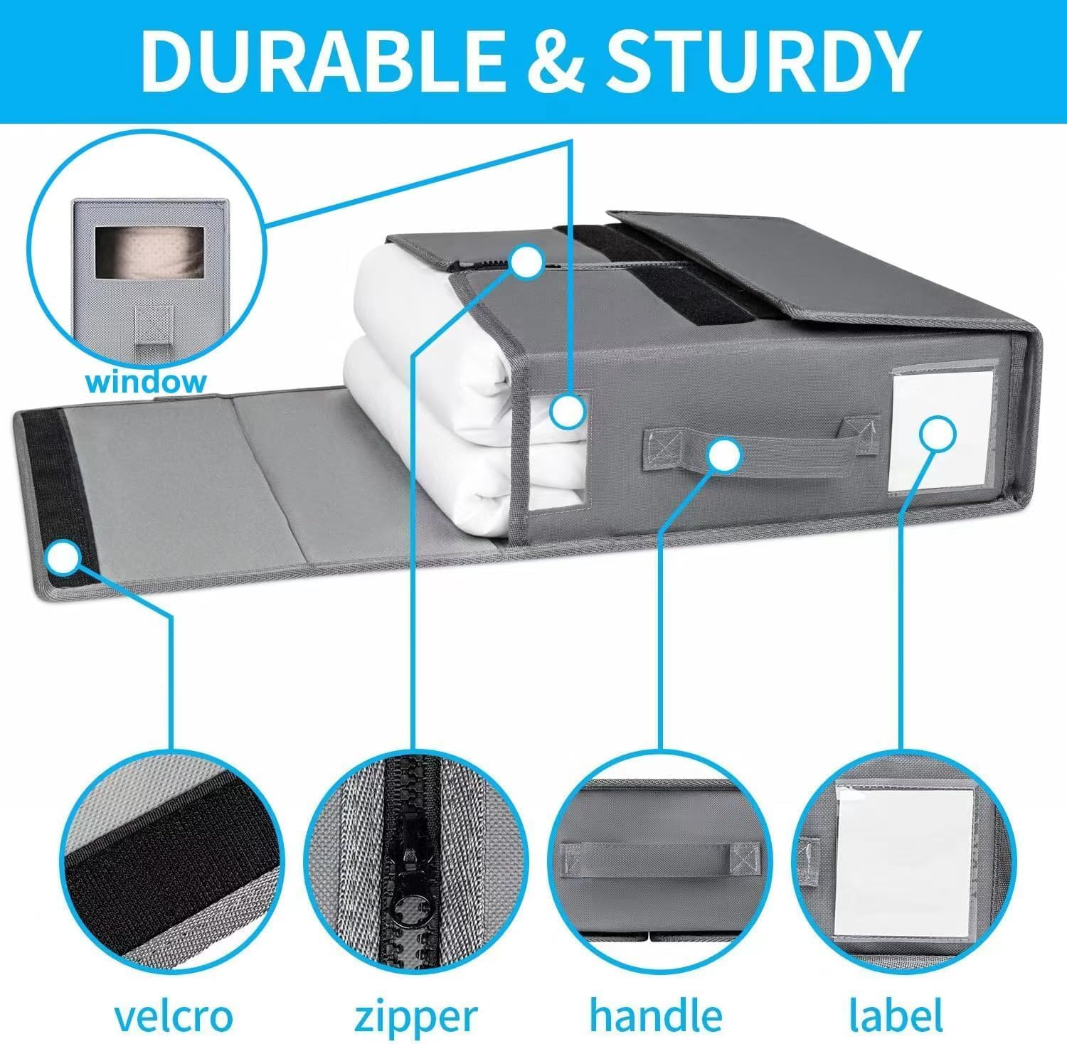 Bed Sheet Organizers and Storage, Shiexiu Collapsible Oxford Cloth Closet Organizer with Window and Label, Bedding Organizer for Quilts, Pillowcases, Household Essentials (4 Pack) image number 2