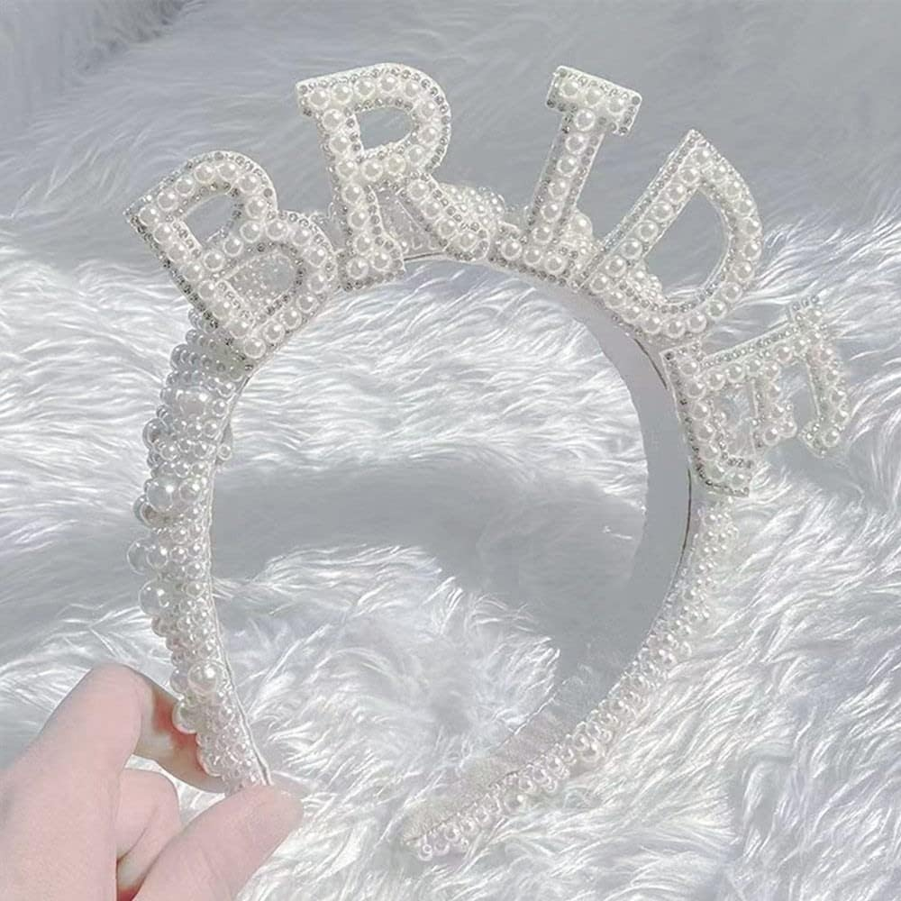 Homesogood Pearl Bride Headband Decoration,Elegant Bachelorette Party Decorations Pearl Bridal Hairband Ornament Bride Accessories for Wedding image number 1