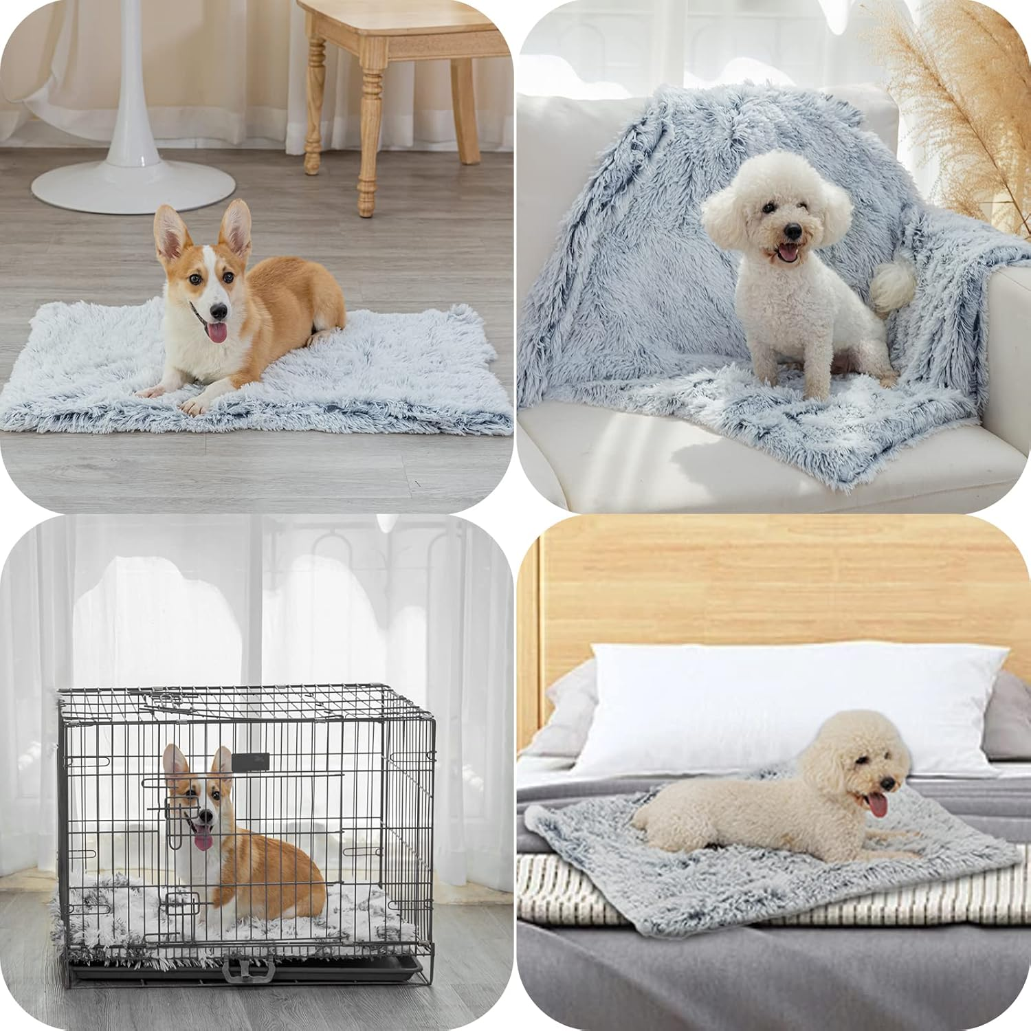 Pjyucien Fluffy Fleece Calming Pet Throw Blanket, Super Soft and Warm for Indoor Cats and Dogs, Medium 24 * 32", Machine Washable, Grey Puppy Bed