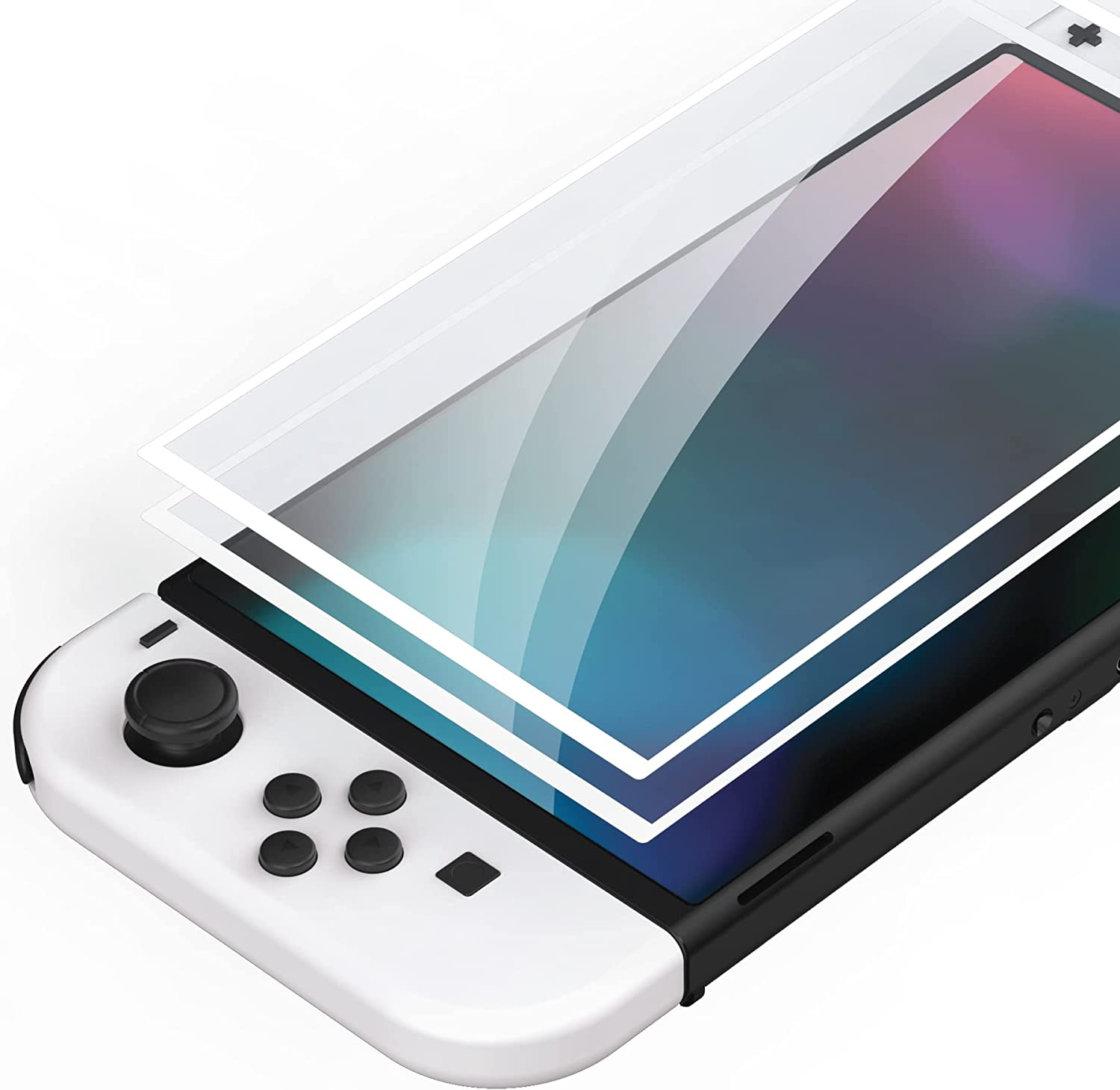 Playvital White Border Tempered Glass Screen Protector for Nintendo Switch OLED, Anti-Scratch Air Release Transparent HD Clear Protector Film for Switch OLED - 2 Pack Included image number 4