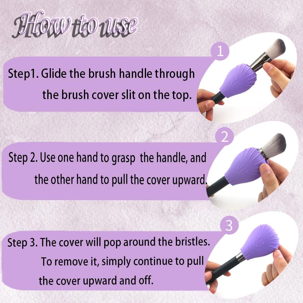 LORMAY 4 Pcs Silicone Makeup Brush Covers, Brush Bubbles for Protecting Bristles from Getting Crushed and Keeping Cosmetic Bag Clean, Purple - Purple image number 3