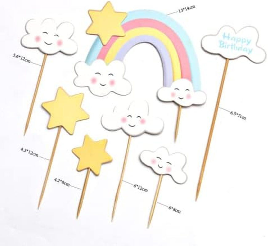 Rainbow Clouds Star Decor Cake Topper Cupcake for Birthday Party Gift, Cake Decoration image number 1