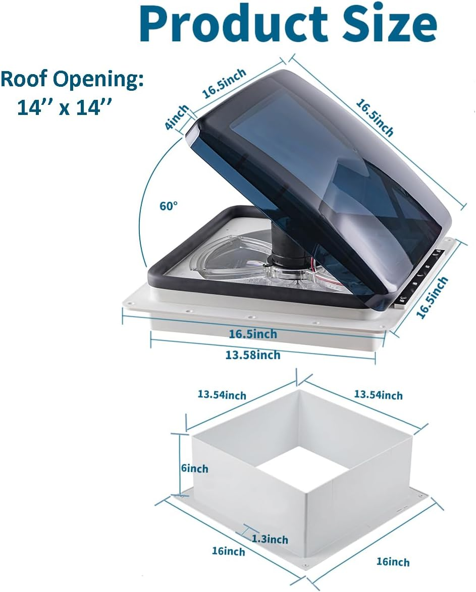 RV Roof Vent Fan 12V Auto Remote Control 14'' Inch 10 Speed (Smoke)