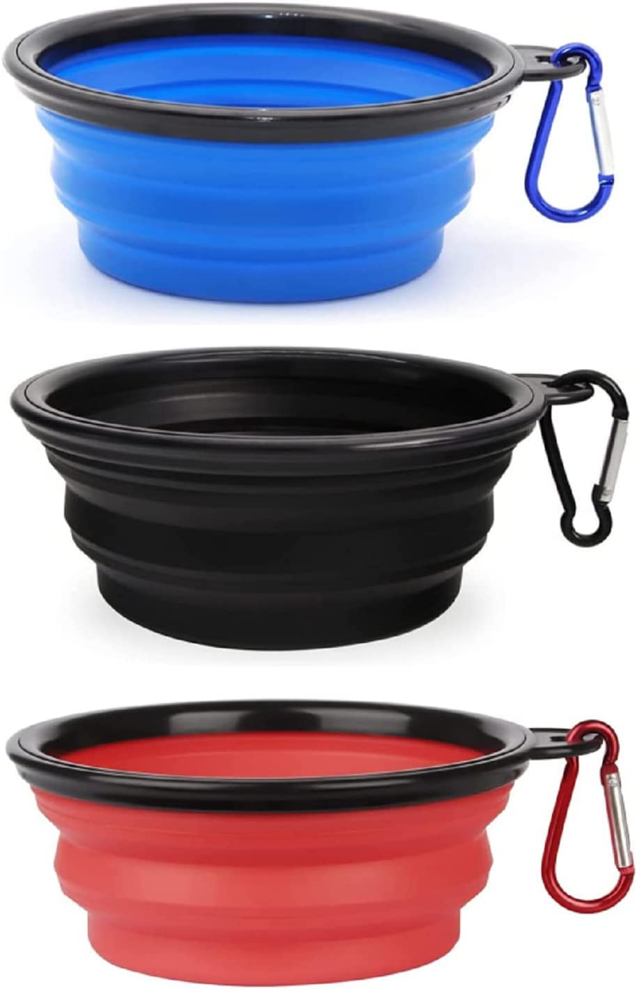3 Pack Collapsible Pet Bowl, Food Grade Silicone Foldable Expandable Cup Dish for Pet Dog Cat Food Water Feeding Portable Travel Bowl with Free Carabiner
