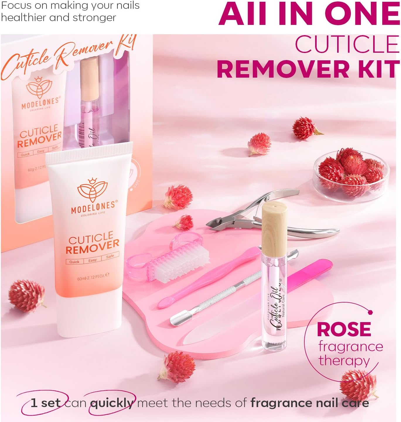 Modelones Cuticle Remover Kit - Cuticle Remover Cream & Cuticle Oil, Cuticle Care Kit W/Cuticle Trimmer Cuticle Pusher & Cuticle Nipper for DIY Nail Manicure, Removedor De Cuticula for Nail Care image number 3