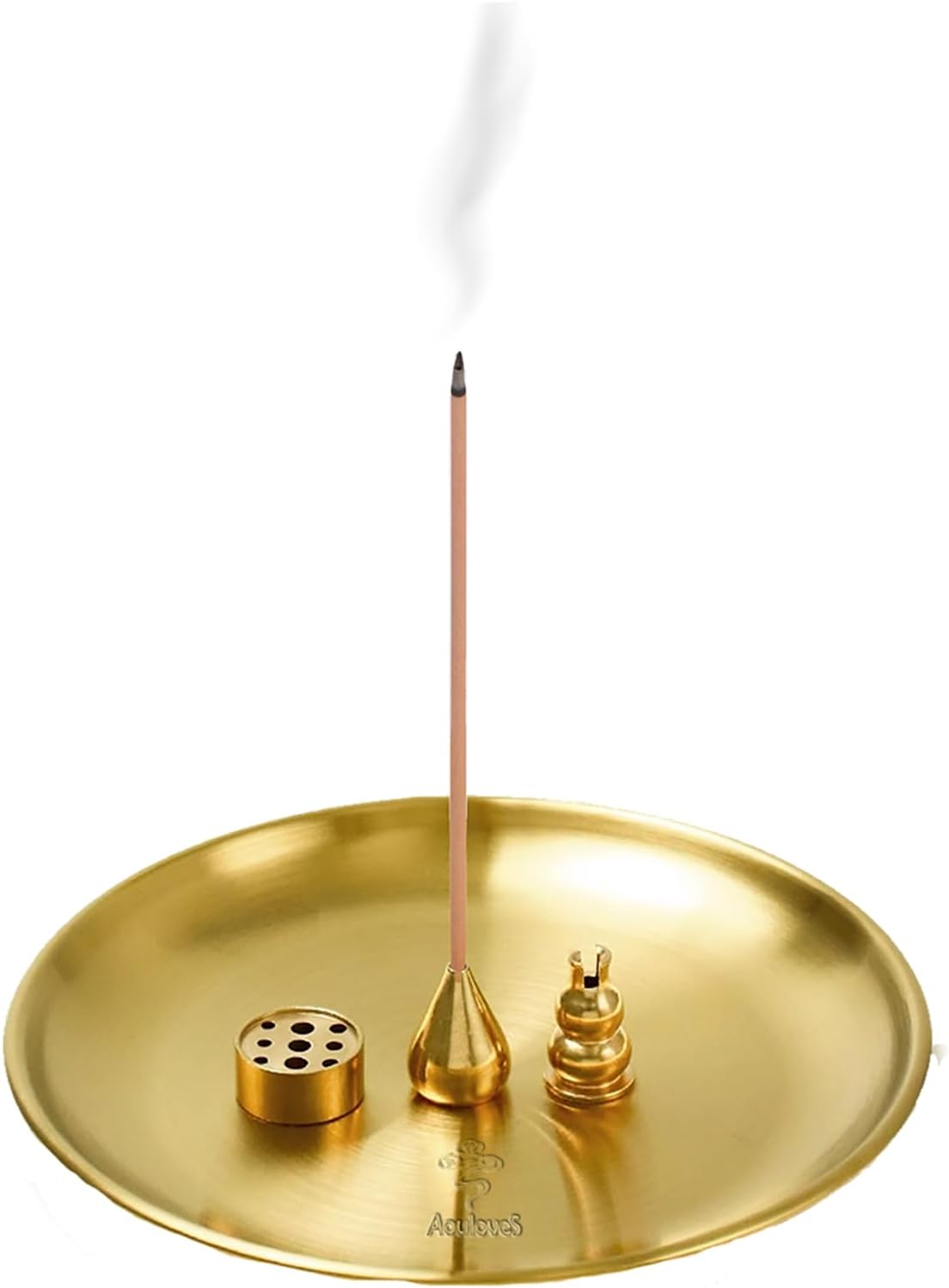 5 in 1 Incense Burner,Upgrade 5.5 Inch Brass Incense Holder for Incense Sticks/Coil Incense Cones, Brass Ash Catcher for Meditation Yoga Roomr,Home Fragrance Decoration image number 3