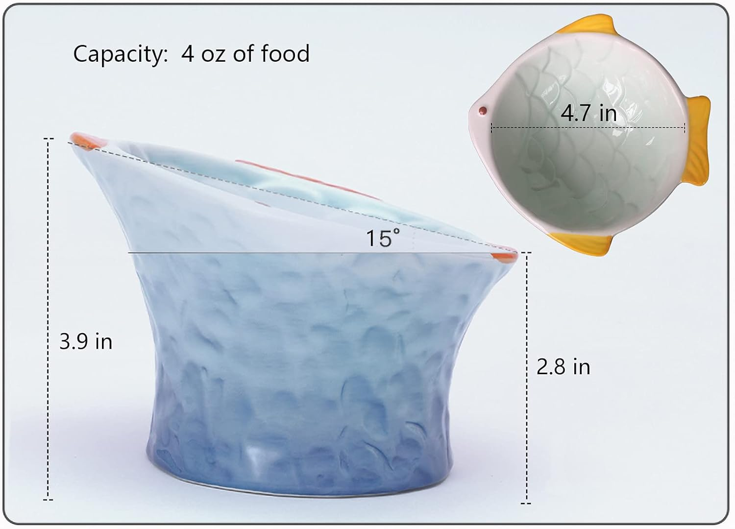 Raised Tilted Ceramic Cat Food Bowl, Cute Fish Shape Elevated Slanted Shallow Angled Cat Dish, Personalized Pet Feeder for Kitty Dry Wet Treats Feeding, Ergonomic anti Vomiting Whisker Friendly - Green image number 5