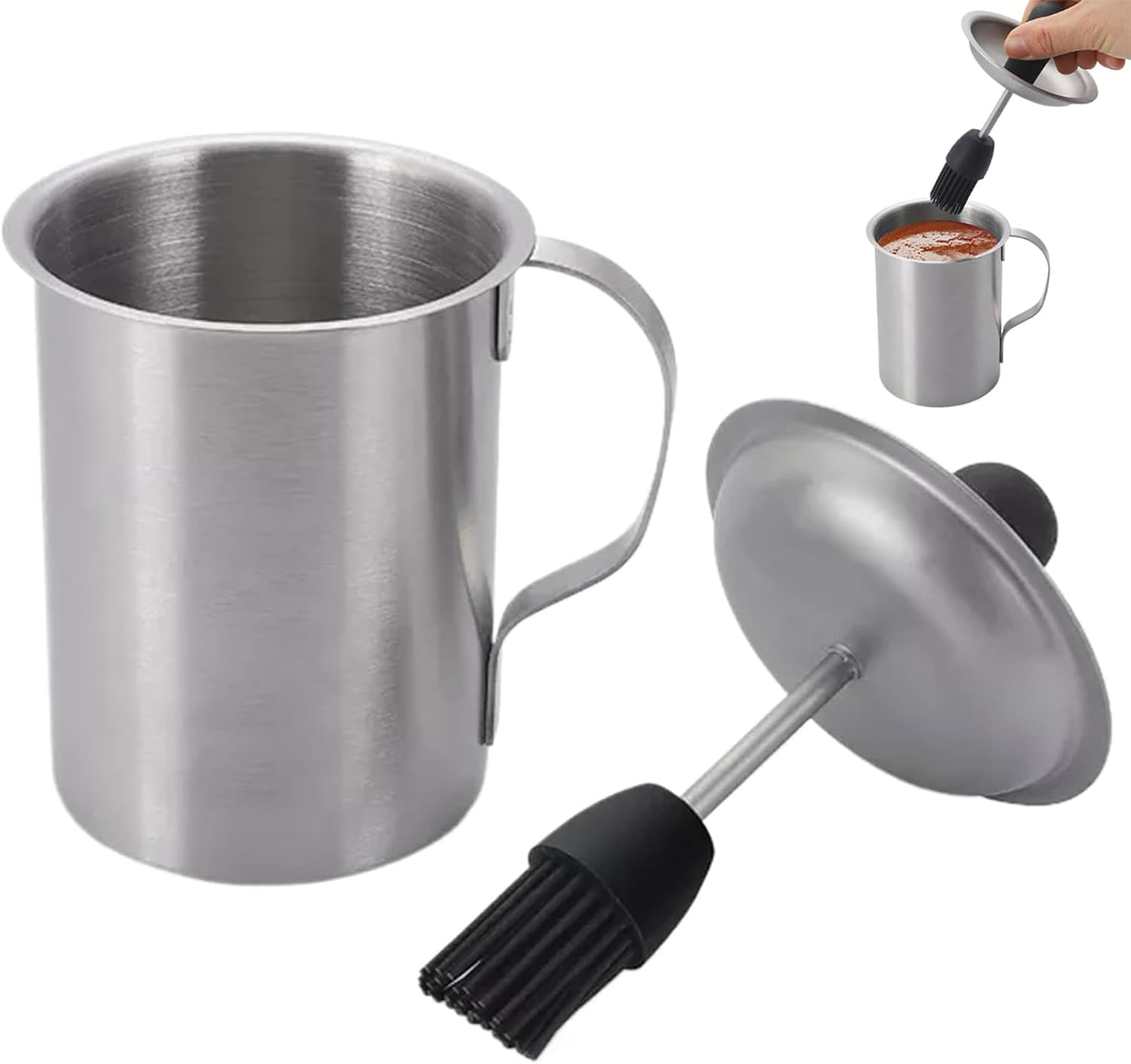 Stainless Steel Basting Pot with Brush, Airtight BBQ Sauce Container with Handle, Heat-Resistant Basting Brush for Cooking & Grilling image number 4