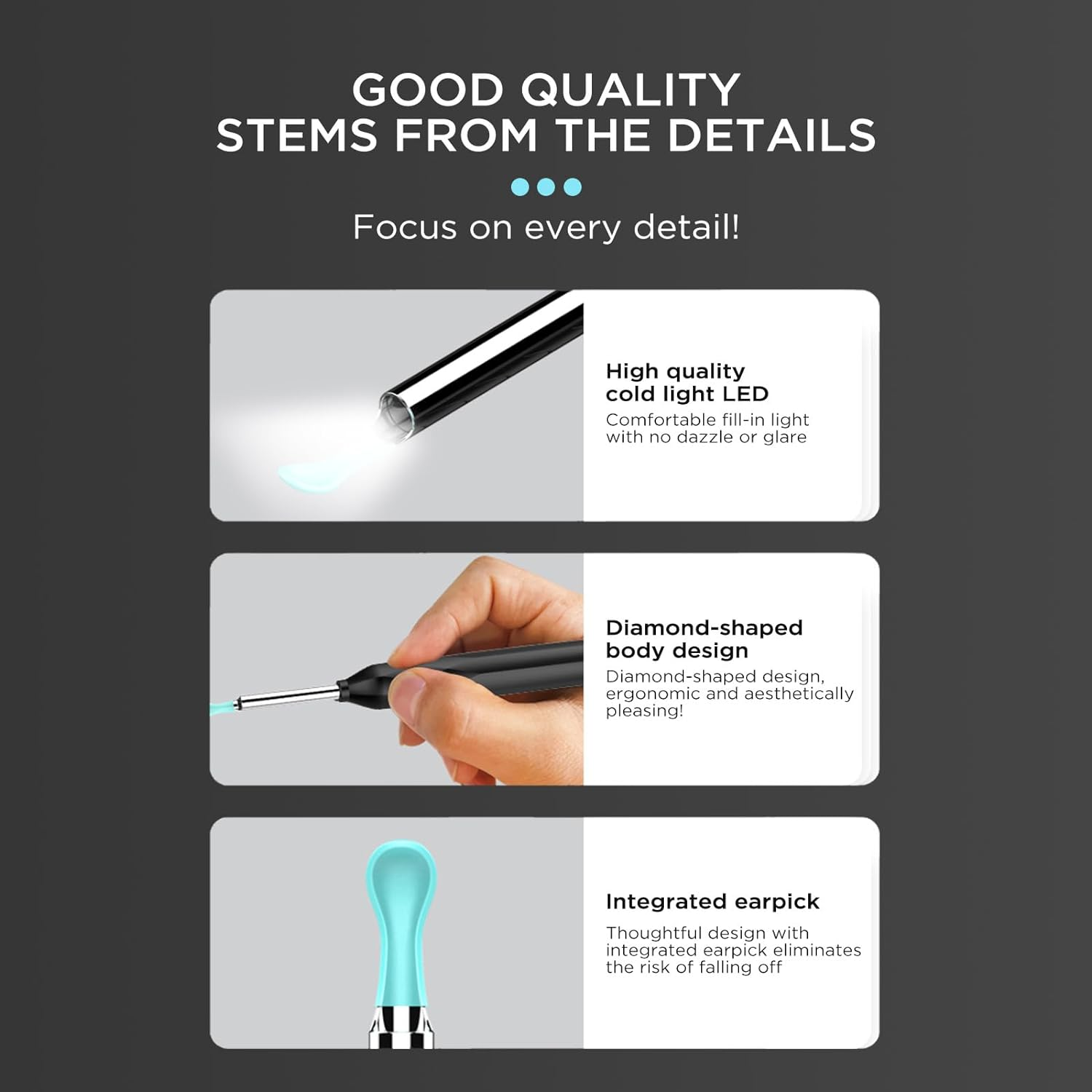 Viviendo Ear Wax Removal Endoscope, Earwax Remover Tool with Ear Camera HD, Clean & Pick Wax Kit, Tyoe-C Rechargeable Wifi Otoscope with 6 LED Lights, Ear Cleaner Scope - White image number 3