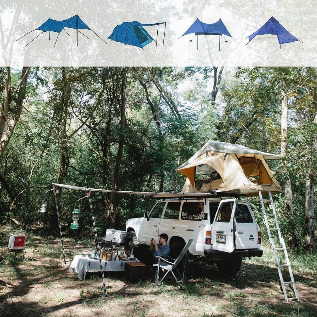 KOMCLUB Telescoping Tarp Poles,Adjustable Tent Poles for Tarp,Heavy-Duty Design,Portable & Lightweight Fiberglass Tent Poles for Shelter,Camping, Awning, 4 Sections Adjustable to 98.51 In(2Set of 4 image number 1