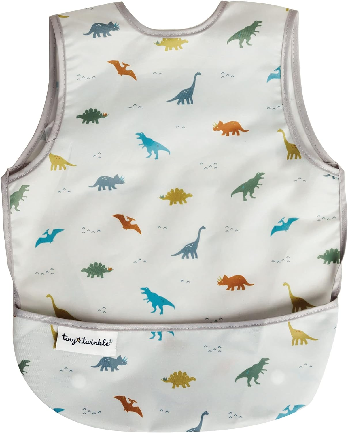 Tiny Twinkle Mess-Proof Apron Bib - Baby & Toddler Waterproof Smock with Tug-Proof Closure, Dinosaur, Small 6-24 Months image number 4