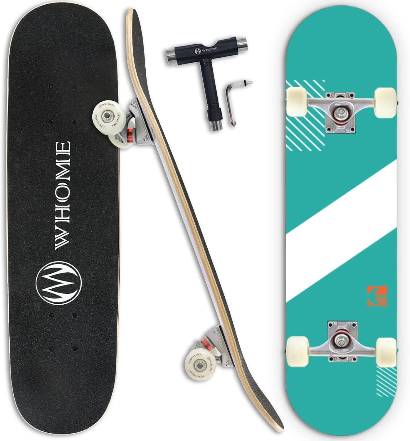 WHOME 31 Inch Double Kick Concave Skateboard Complete Maple Deck PU Wheels ABEC-9 Bearings for Youths Adults Kids Includes T-Tool