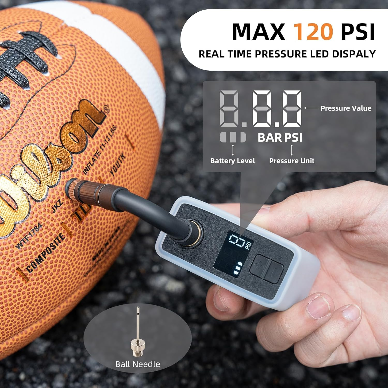 ROCKBROS Mini Bike Pump Portable Electric Bicycle Pump100Psi Tiny Bike Air Pump Tire Inflator Type-C Rechargeable Battery with Presta Schrader Valve, Cycling Gifts for Men Women - Black-120Psi (Led Screen) image number 6