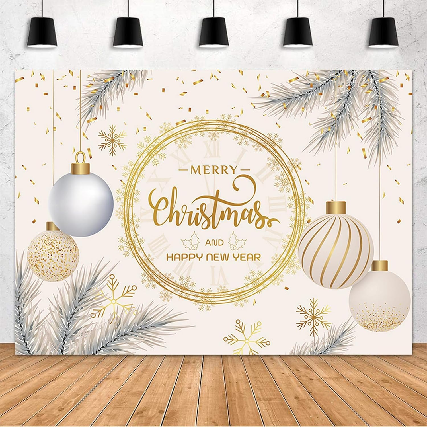 MEHOFOND 10X7Ft Merry Christmas Backdrop Happy New Year Photography Background Christmas New Years Eve Xmas Tree Christmas Ball Festival Party Decoration Supplies Children Baby Portraits Photo Studio image number 4