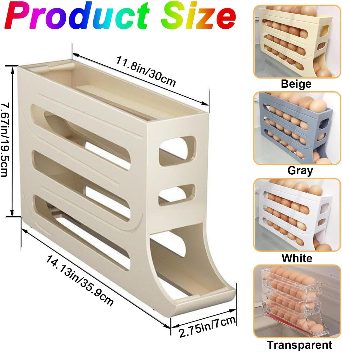 WADY Egg Holder for Fridge, 4 Tier Egg Dispenser for Refrigerator, Auto Rolling Fridge Egg Organizer, Space-Saving Egg Dispenser Holder, Large Capacity Egg Dispenser for Refrigerator (Transparent) image number 6