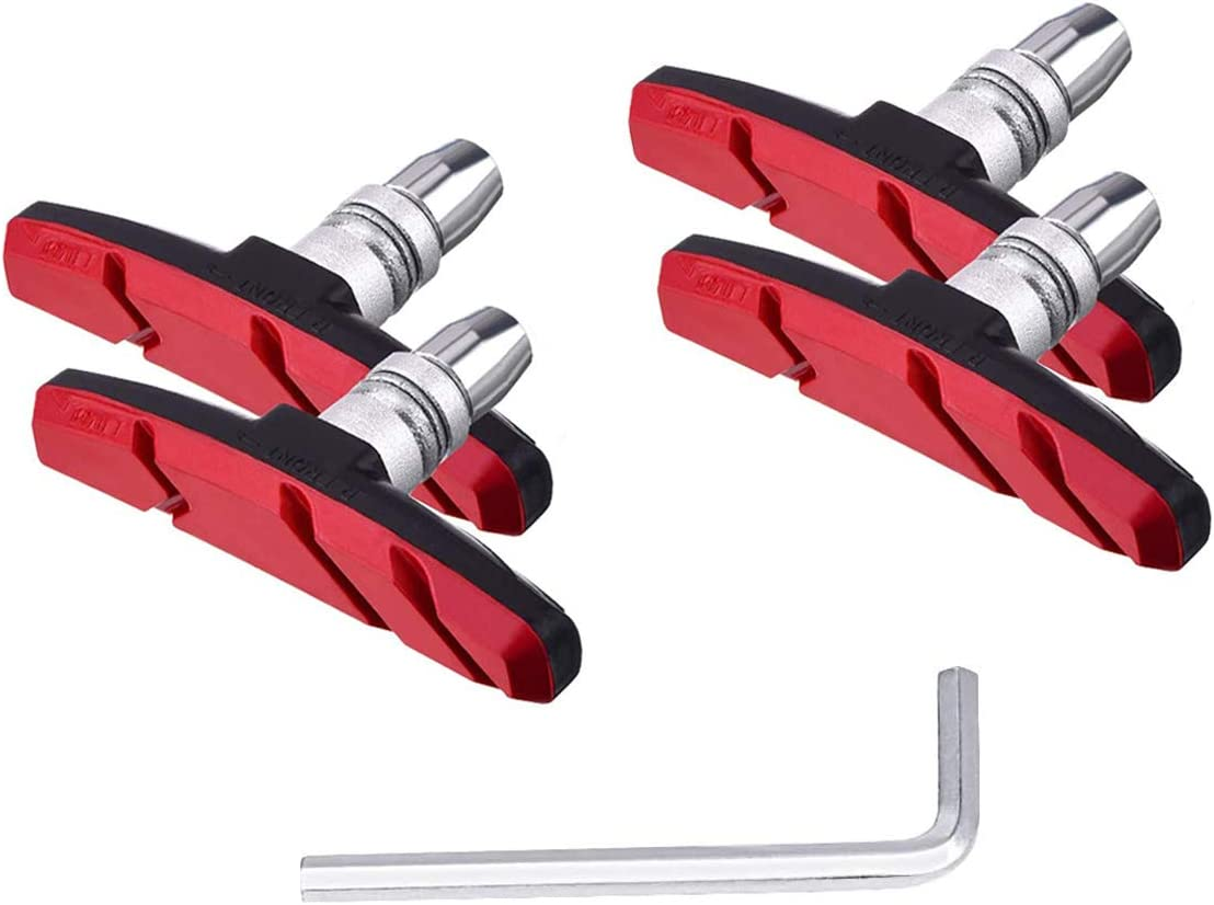 PLATTBK Bike Brake Pads 2 Pairs with Installation Tool No Noise Long 70Mm Rubber Durable V-Brake Pads for Mountain Bicycle