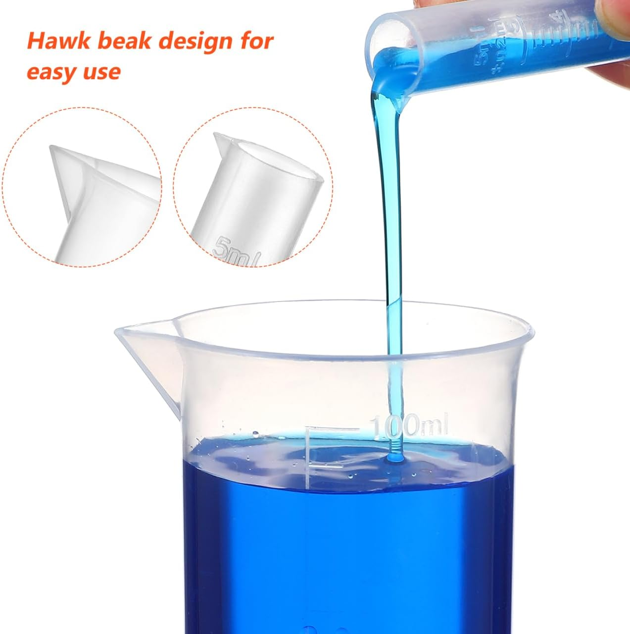 ULTECHNOVO Plastic Measuring Cylinder Beaker Set 5Ml Cylinder 100Ml Beaker 3Ml Pipette with Tube Brush 5Pcs Lab Science Kit for Laboratory Educational Experiments Kids Science image number 5