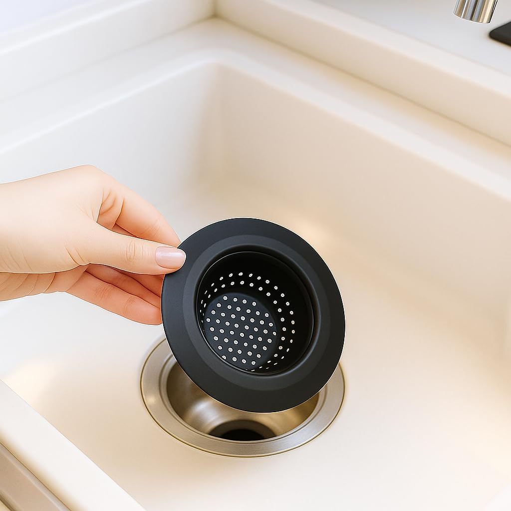 2 Pack Kitchen Sink Strainer - 11.3Cm Wide Rim Stainless Steel Drain Catcher - Fits 7Cm Drain Hole (Standard AU Sinks) - Anti-Clog Food Waste Filter & Rustproof (Matte Black) - Polished Silver image number 5