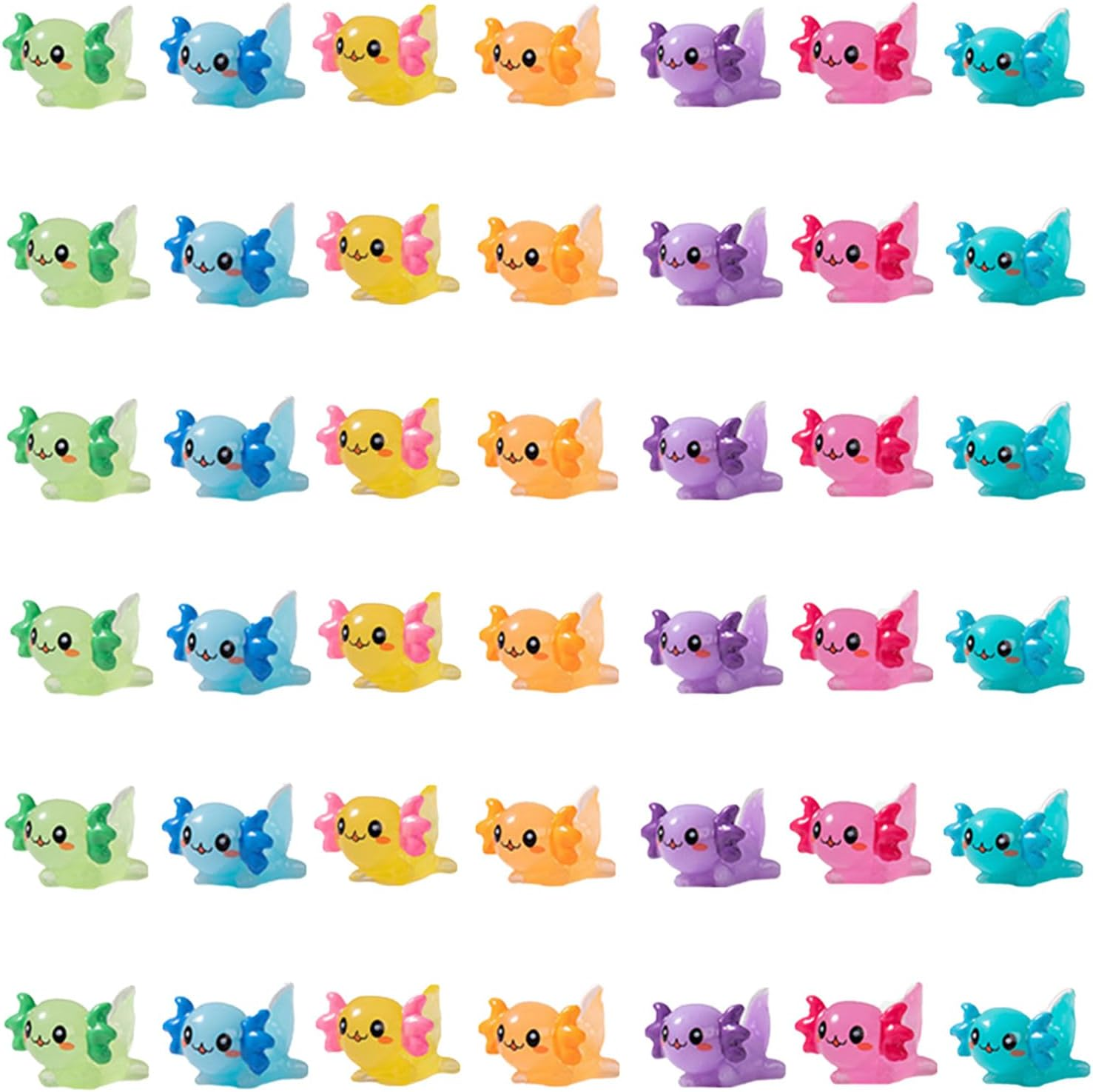 Mini Resin Axolotl Tiny Animal Figurine Miniature Figurines Garden Landscape Aquarium Ornament Potted Plants Decoration DIY Crafts for Christmas (Solid Color-42Pcs)