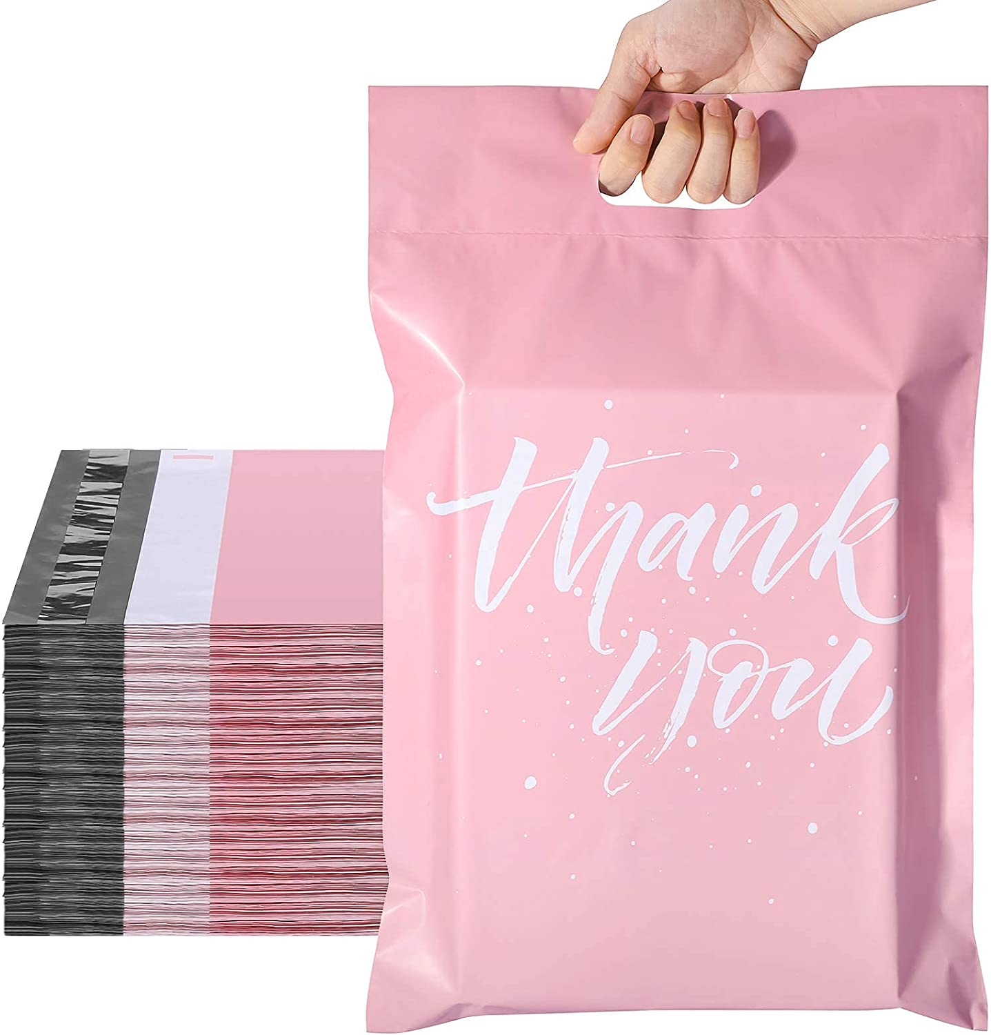 Switory 100Pcs Parcel Bags for Posting Clothes 305X394Mm Postal Bags Shipping Bags with Handle Mailing Bags for Clothing Posting Bags with Self Adhesive 12X15.5 Package Bags Pink - Thank You Design image number 4