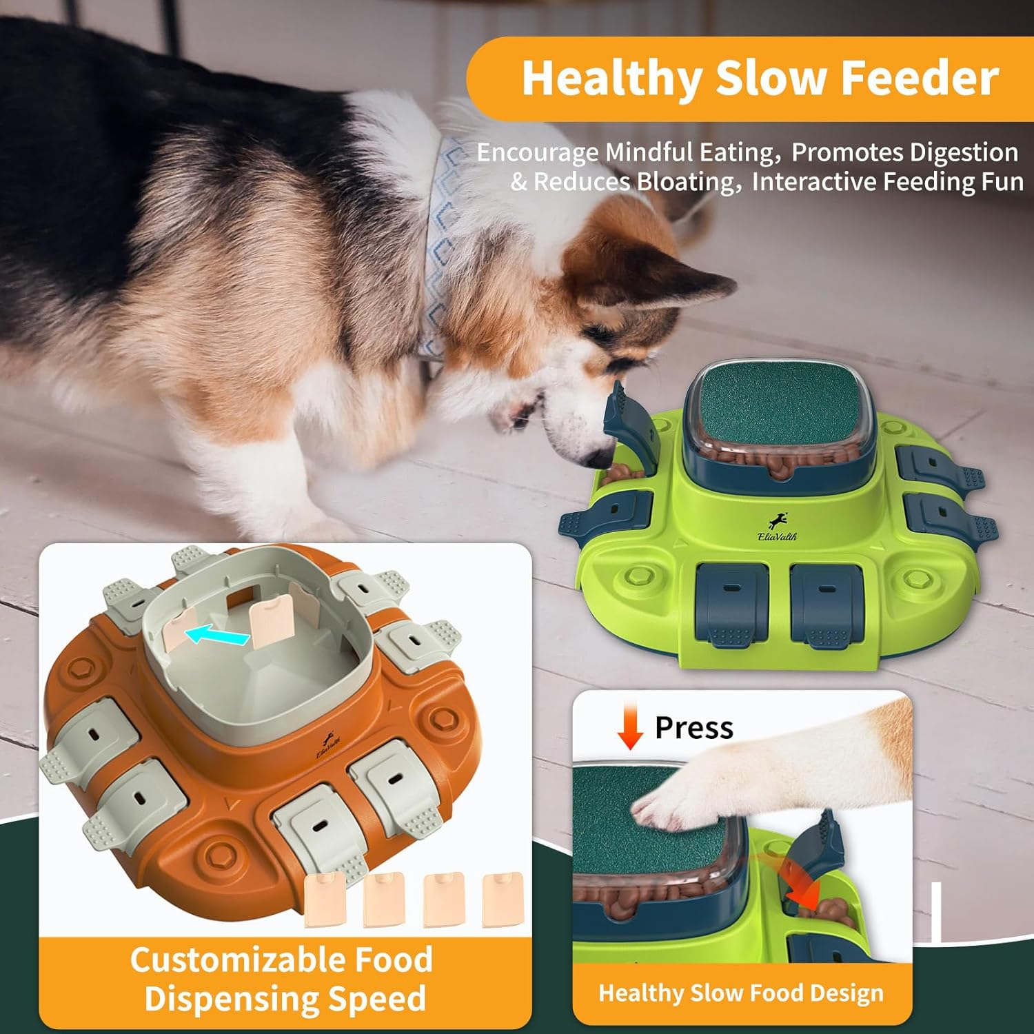 Interactive Dog Toys, Eliavalth Dog Enrichment Toys for Mental Stimulation, 3-In-1 Toys for Dog Puzzle with 2 Levels, Slow Feeder Dog Bowls & Nail File, Scratch Board for Nails, Light Green image number 3