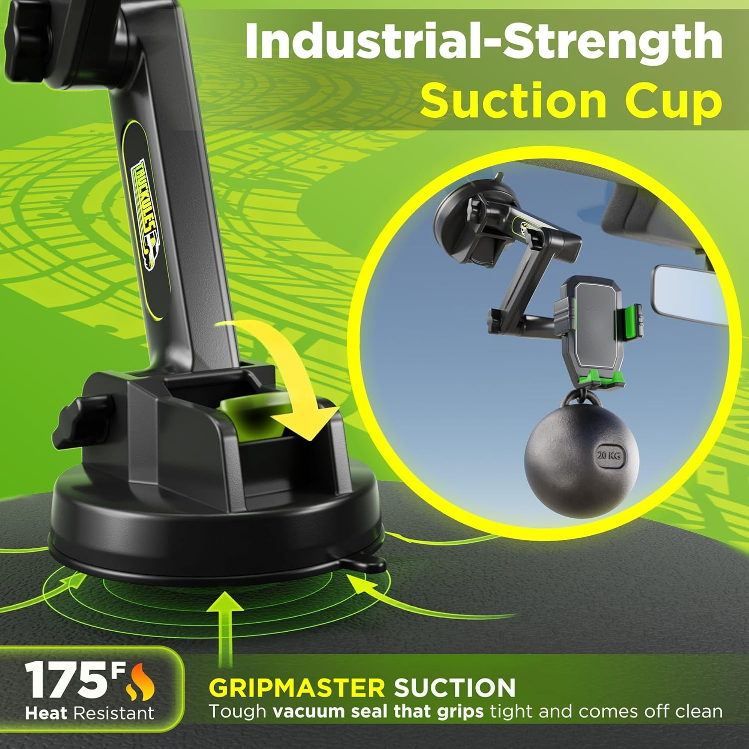 Phone Mount for Truck Phone Holder for Truck - Heavy Duty Super Suction Cup, Mobile Device Holder Dashboard Window 16.9 Inch Long Arm & Stable, Iphone & Samsung Compatible, Big Rig Trucker, Green image number 3