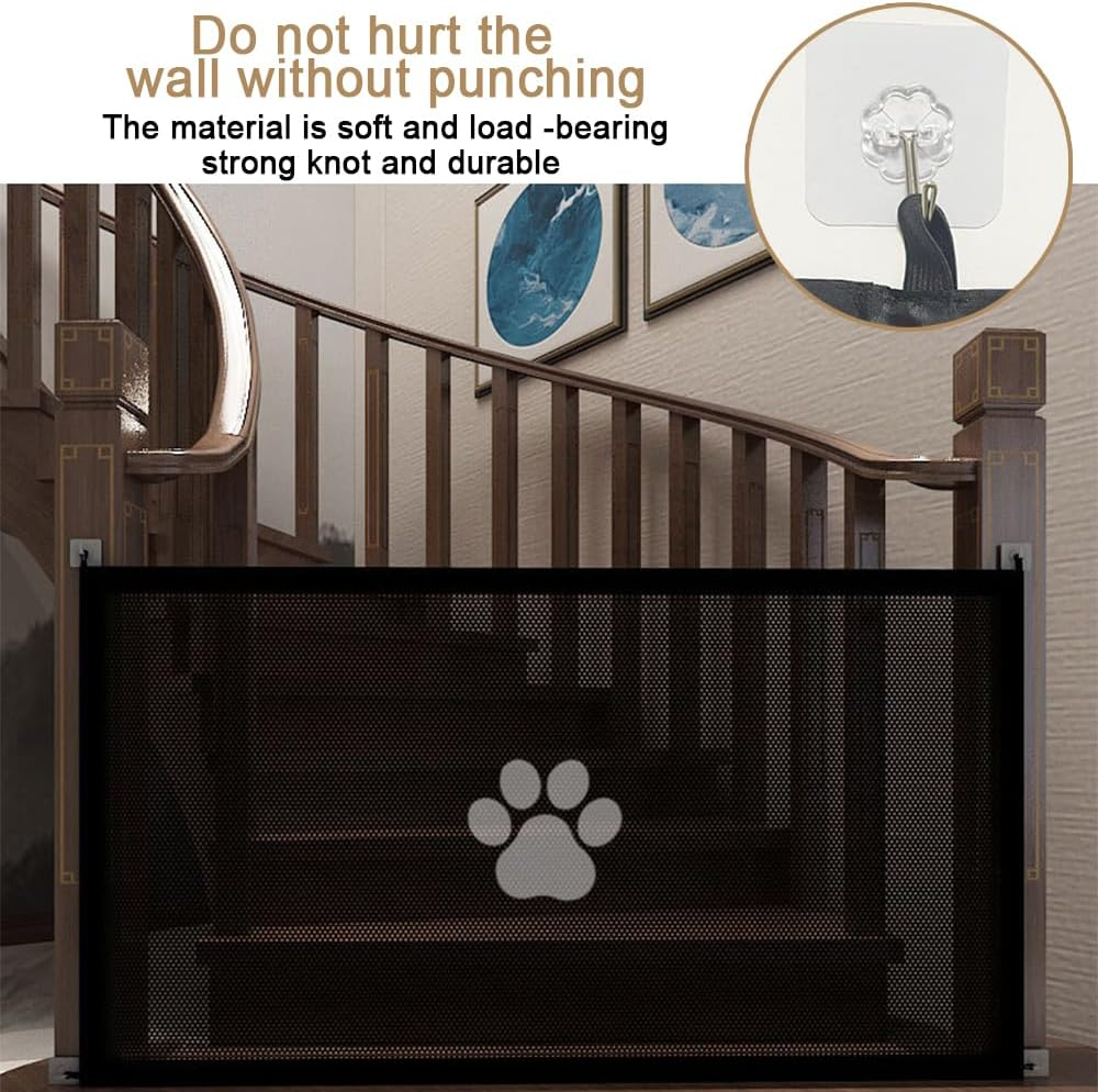 Magic Pet Gate, Mesh Fabric Gate for Pet Dogs, Dogs Screen Mesh Gate for Doorways Stairs Hallways, Portable Mesh Gate Safeguard Isolated, 180X78Cm 4 Hooks image number 2