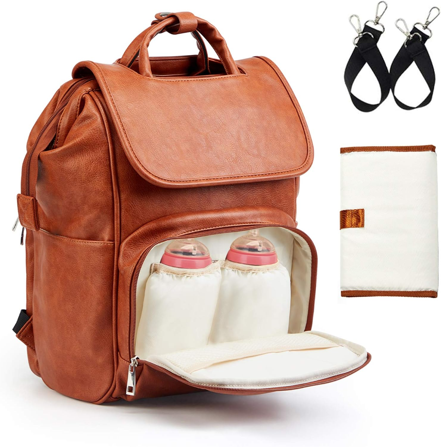 Solim Leather Diaper Bag Backpack,Unisex Baby Travel Bag with Changing Mat&hellip; image number 4