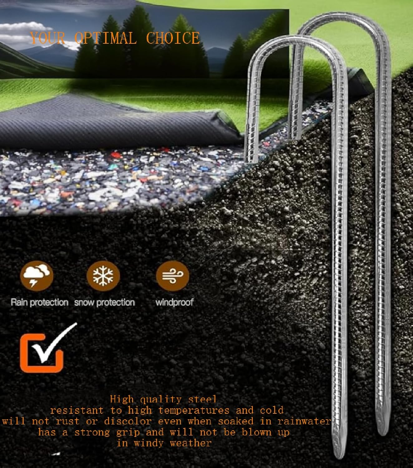 6Pcs 12 in Rebar Ground Tent Stakes, Heavy Duty Galvanised Ground Anchor, U-Shaped Tent Pegs, Nails, Building Anchor, Metal Fence Stakes for Canopies Shed Swing Trampoline image number 4