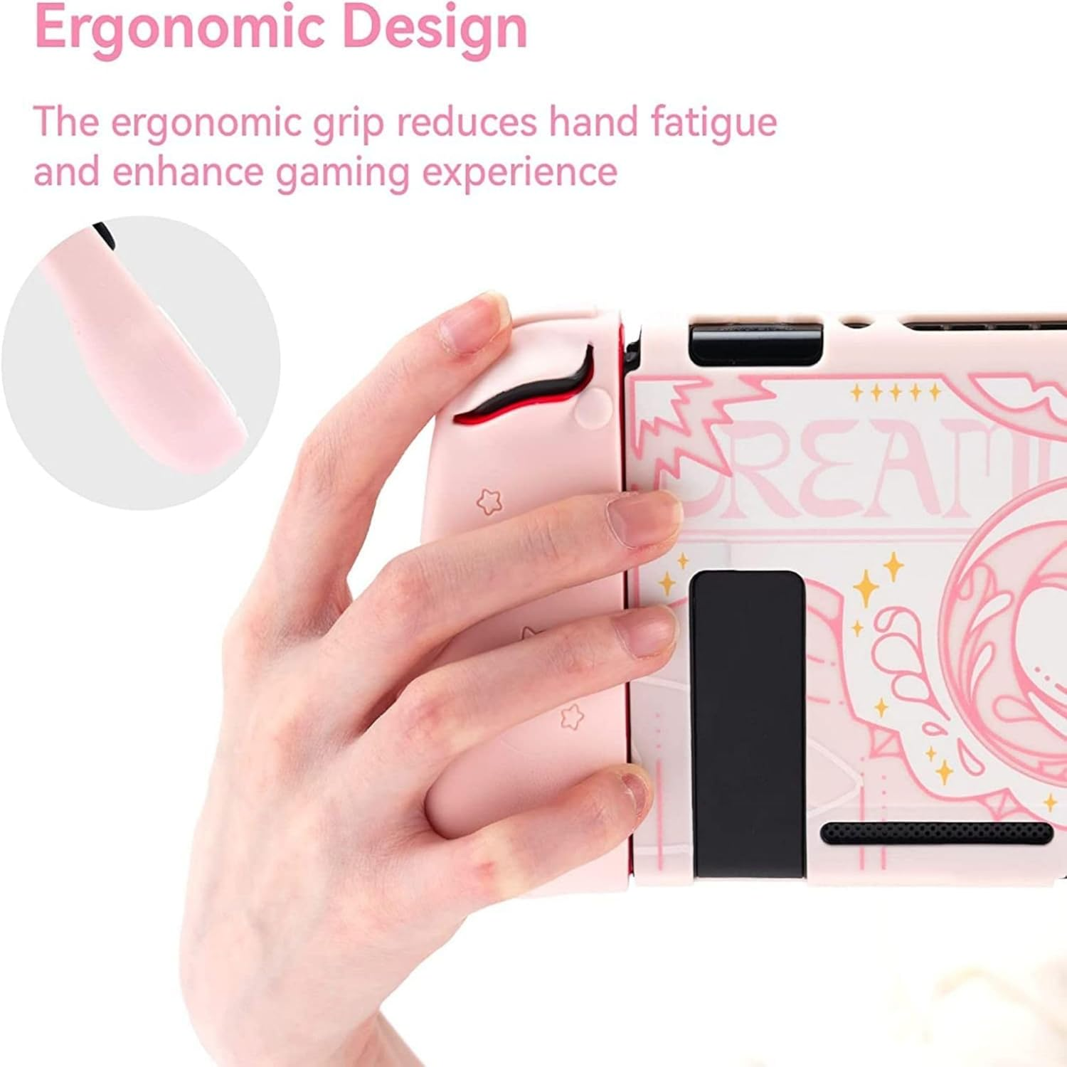 Geekshare Cute Soft Silicone Protective Case Compatible with Nintendo Switch Console and Joy Con- Shock-Absorption and Anti-Scratch Slim Cover Case with Ergonomic Design for Switch (Pink) image number 4