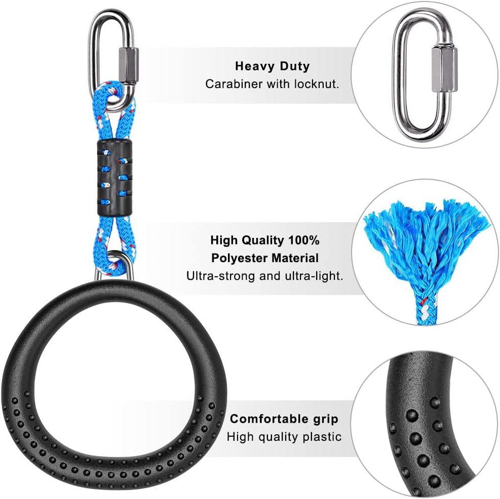 Dolibest 2 Pack of Ninja Gymnastic Rings, Monkey Ring Outdoor Backyard Ninja Accessories Set, Obstacle Course for Training,1000Lb Capacity(Black) image number 6