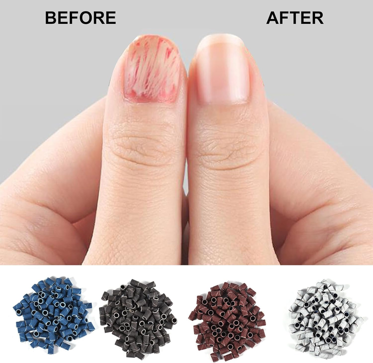 Xinyee 400Pcs Sanding Bands with 2 Nail Drill Bits for Manicure Nail Drill Machine 80# 120# 180# 240# Coarse Meduim Fine Grit 100Pcs for Each E-File Sand Set image number 2